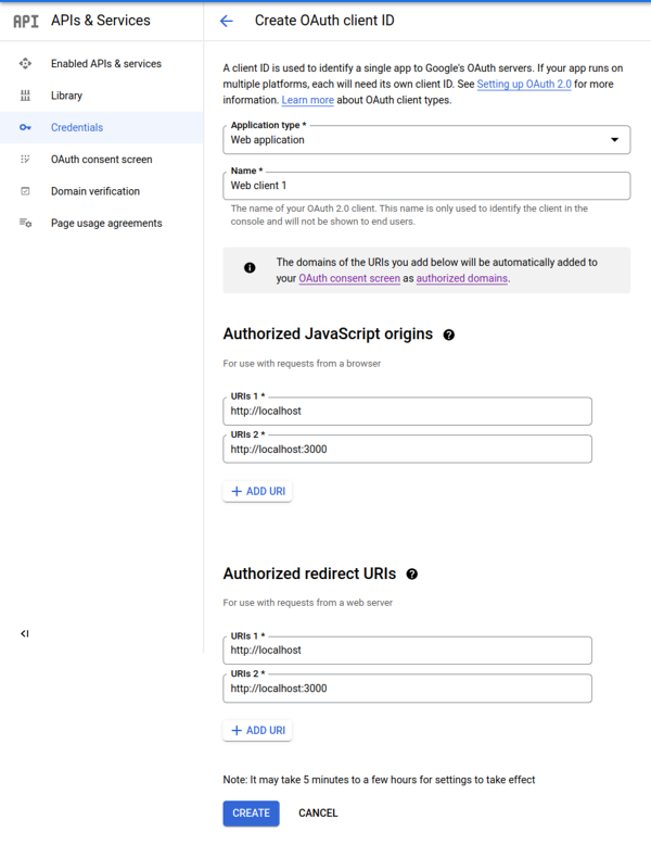 google auth client id creation